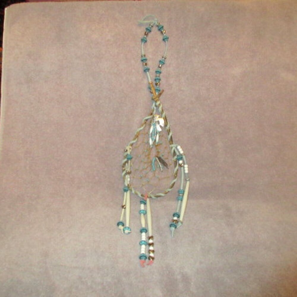 Native American Thunderbird Dreamcatcher Hairpipe Feathers Wood Wall Hang 24"
